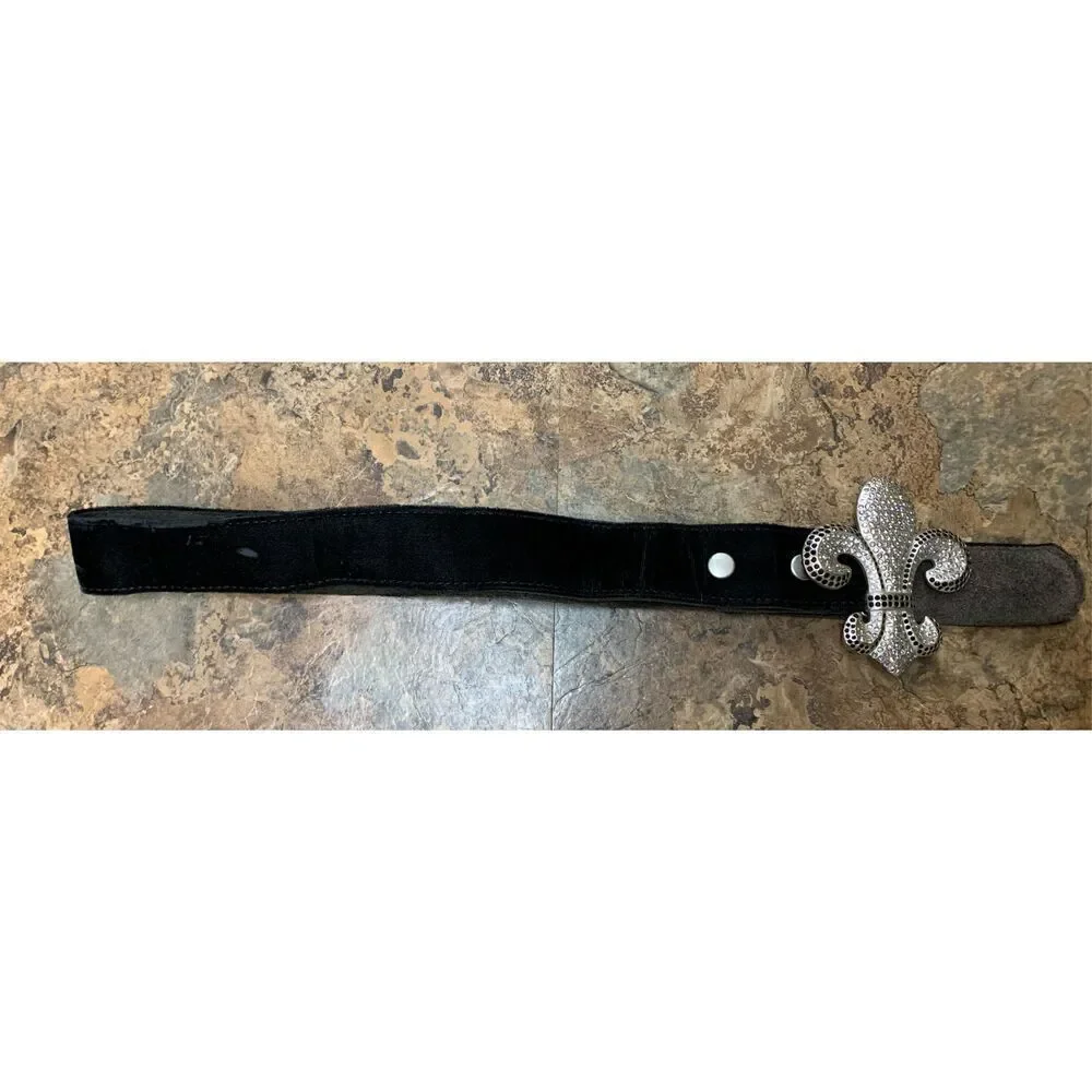 SISI AMBER Fleur-de-lis jeweled crystal bling BUCKLE BLACK VELVET BELT